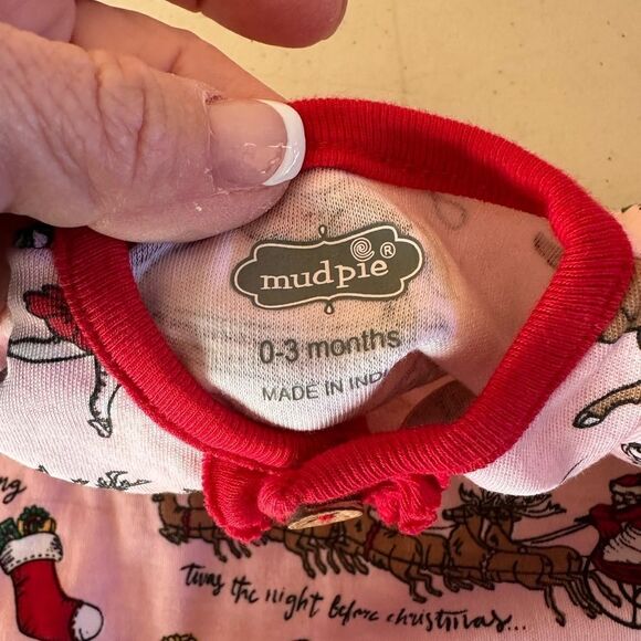 Mudpie Pink Kids One Piece with Festive Print - Picture 3 of 4